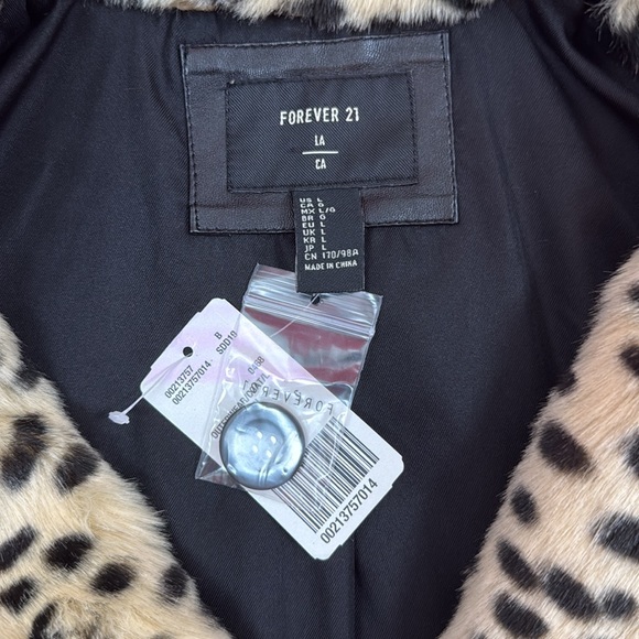 Forever 21 Faux Fur Coat Jacket Cheetah Black/Brown Large L PLUSH NWT - Picture 15 of 15